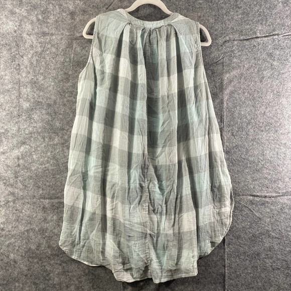 Free People Tank Top Medium Green Gray Plaid Sleeveless Button-Up Tunic - Picture 2 of 8